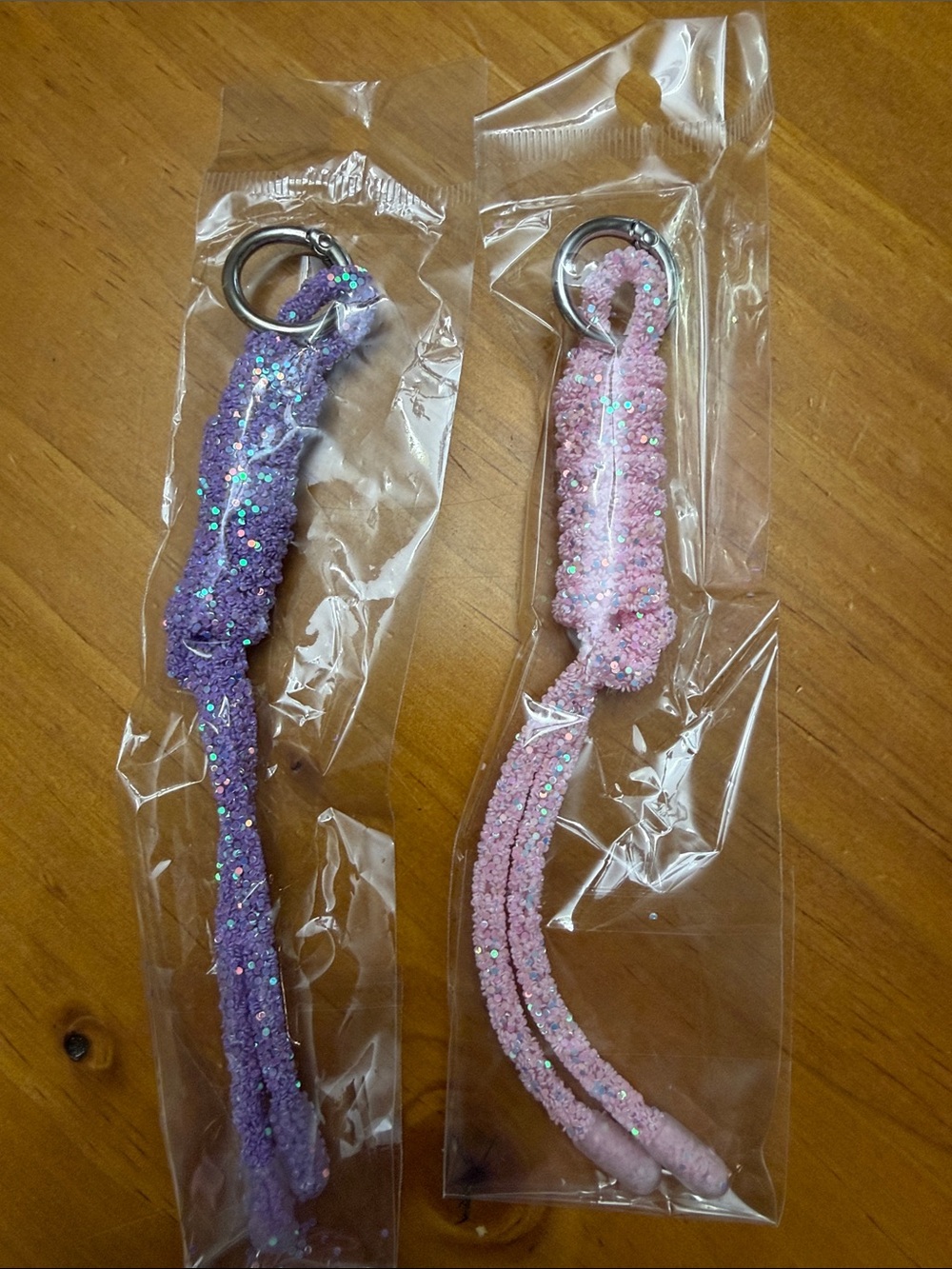 Sparkle Fuzzy Bag Charm Keychain Strap - Pink and Purple